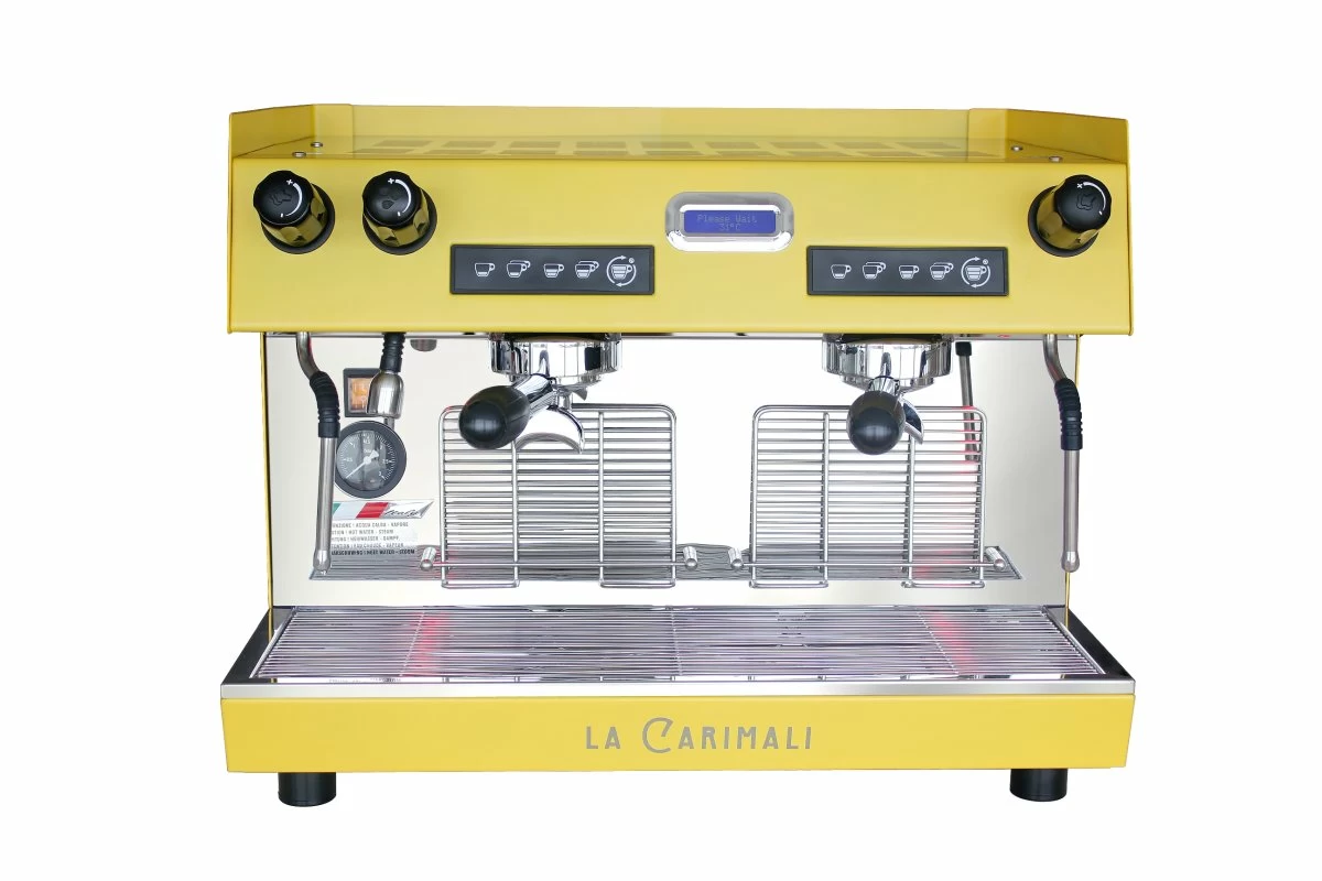 Кофемашина рожковая Carimali Nimble E2 2 группы, высокие, автомат, цвет корпуса желтый, с задней прозрачной панелью с подсветкой групп