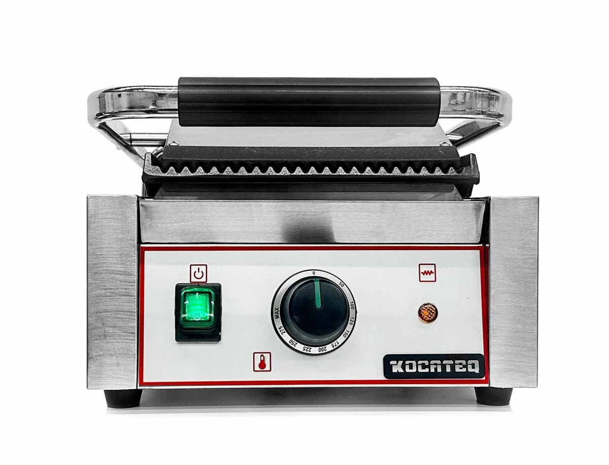 Гриль пресс Kocateq GH 811A GL односекционный с верхней и нижней ребристой пластиной