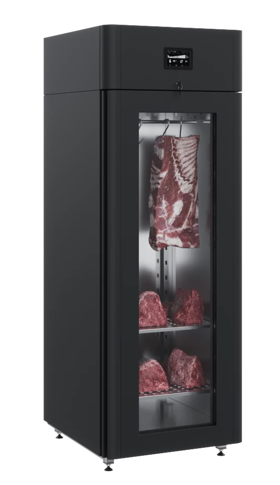 Шкаф холодильный Polair CS107-Meat black, стеклянная дверь, Тип 1 (штанга + 2 полки)