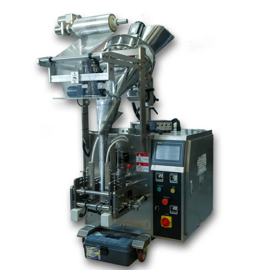 Машина для упаковки трудно-сыпучих продуктов и порошков Hualian Machinery DXDF-100AX (15-100 мл,4-х шовн., шир.пленки 240 мм, насечка, датер HP-241G)
