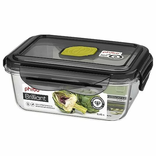 Контейнер для продуктов прямоуг. 0,45 л. 13*10*5 см. герметичный с клапаном «Бриллиант» /1/12/