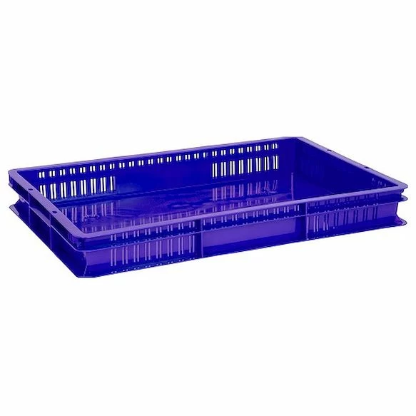 Ящик 600*400*75 мм. для хранения продуктов прямой, перфорир. сплошное дно, синий /1/