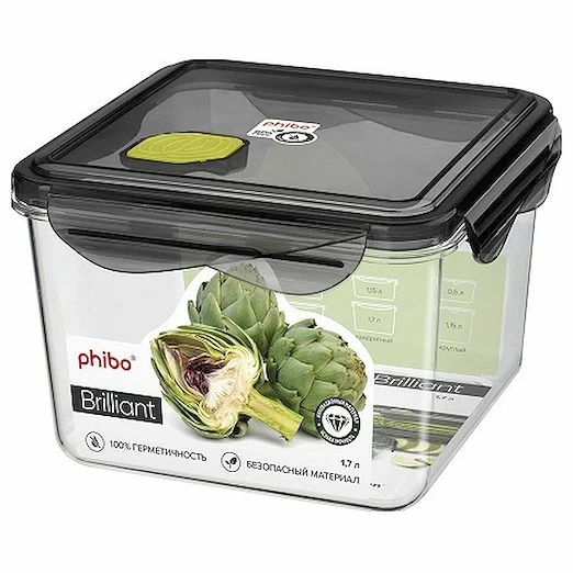 Контейнер для продуктов квадр. 1,7 л. 15*15*10 см. герметичный с клапаном «Бриллиант» /1/12/