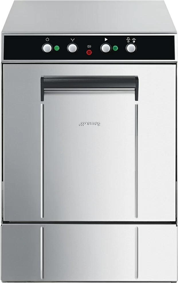 Стаканомоечная машина SMEG SPG 400 ML под кассеты 40х40 см, сливная помпа с фильтром, дозаторы моющего средства и ополаскивателя, электромеханическая