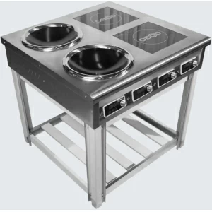 Плита индукционная комбинированная: 2 конфорки WOK 2х3.5кВт+2 конфорки поверхность сплошная 2х3.5кВт OBOD ПВК-4