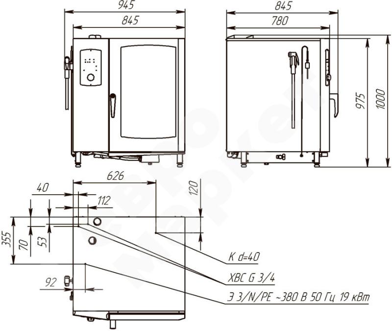 Подключение пароконвектомата