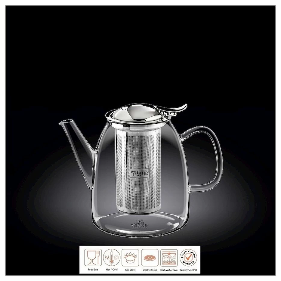 Чайник заварочный 600 мл, с откидной крышкой и колбой нерж. Thermo Glass Wilmax/1/24/