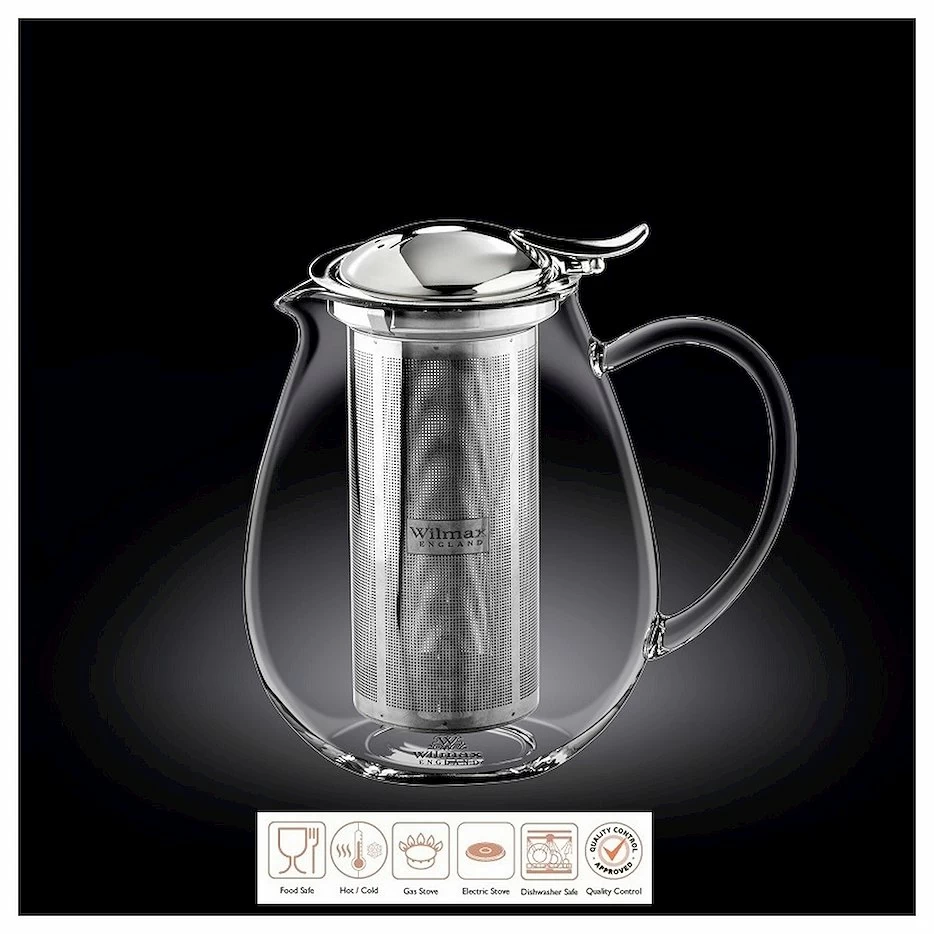 Чайник заварочный 1300 мл, с откидной крышкой и колбой нерж.Thermo Glass Wilmax/1/18/