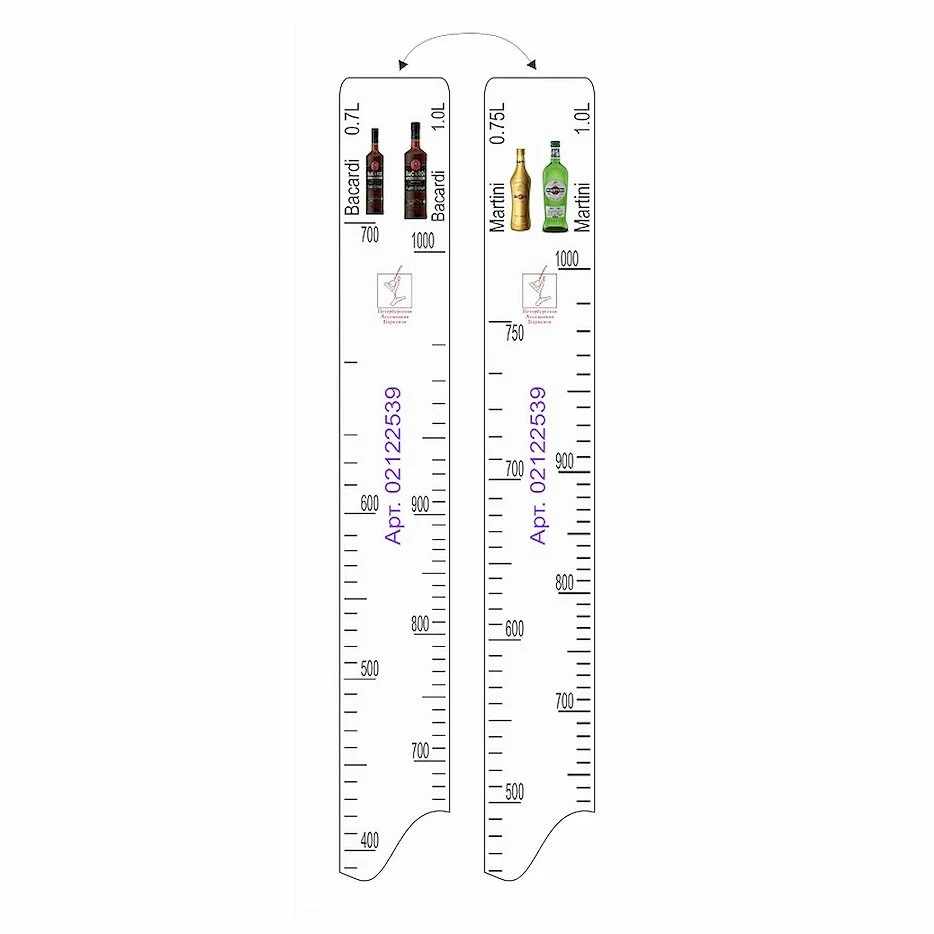 Линейка Martini (0.75 л./1 л.)/ Bacardi (0.7 л./1 л.) L=28 см В=2 см /1/