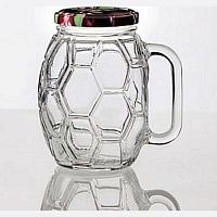 Банка для коктейля 500 мл. d=80 мм. с крышкой и ручкой Футбол /1/