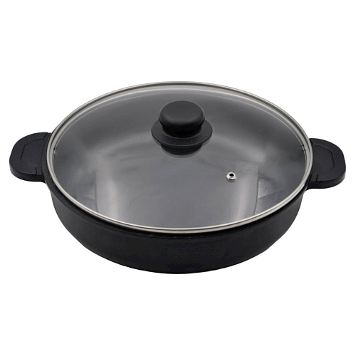 Сковорода d=26 см. h=6,5 см. алюминевая с антипригарным покрытием с крышкой с 2 ручками /1/