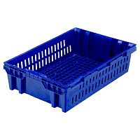 Ящик 600*400*152,5 мм. для мяса конусный перфорированный , синий /1/40/160/