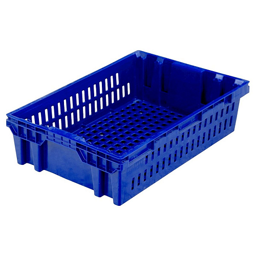 Ящик 600*400*152,5 мм. для мяса конусный перфорированный , синий /1/40/160/