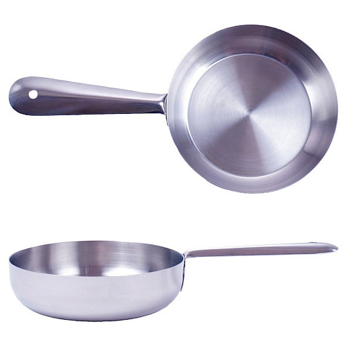 Сковорода порционная d=14 см. h=3,5 см. нерж. глубокая с ручкой MGsteel /1/96/