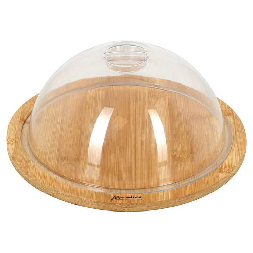 Доска для подачи круглая d=235*10 мм. с пластиковой крышкой, бамбук /1/8/
