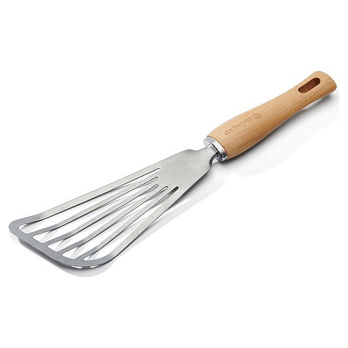 Лопатка 30 см. изогнутая рабочая часть 16*7 см. нерж. перфорированная с деревянной ручкой De Buyer /1/72/