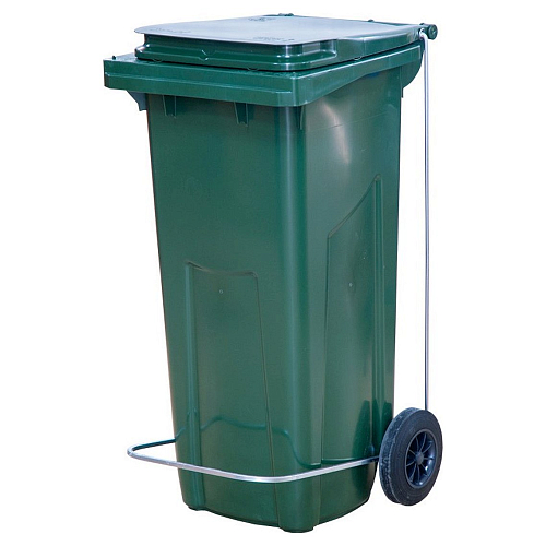 Бак для мусора 120 л. 55*45*96 см. зеленый, с крышкой на колёсах с педалью /1/