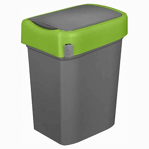 Бак для мусора 50 л. 43*32*65 см. с зеленым ободом с крышкой, п/п /1/4/