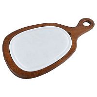 Блюдо для подачи 24,5*20,5 см. h=2,5 см. с ручкой на деревянной подставке, фарфор серия Белый Bonna /1/6/ ОСЕНЬ