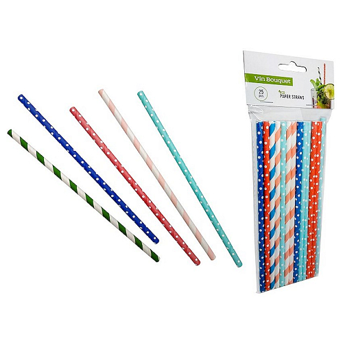 Трубочки коктейльные 0,5*18 см. 25 шт/уп. бумажные, цветные VB /1/6/