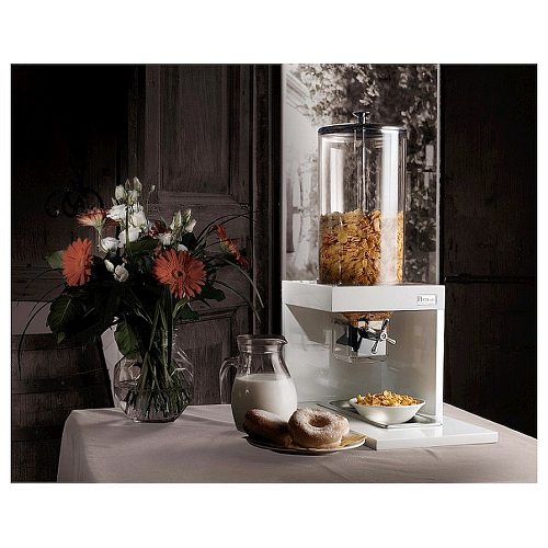 Диспенсер для мюсли 8 л. d=18 см. поликарб. с крышкой подставка дерево, белый Pinti