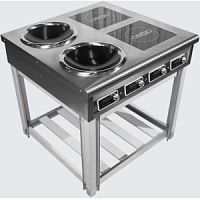 Плита индукционная комбинированная: 2 конфорки WOK 2х3.5кВт+2 конфорки поверхность сплошная 2х3.5кВт OBOD ПВК-4