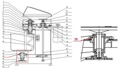 Корпус опорного узла вала #19(15) для машин тестомесильных т.м. EKSI серии EH, мод. EH-20/-30(-2v)