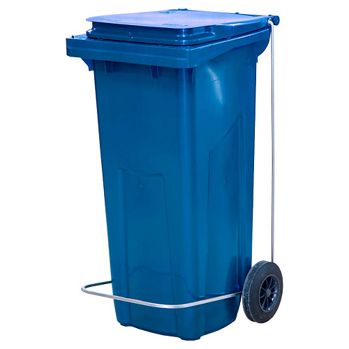 Бак для мусора 120 л. 55*45*96 см. синий, с крышкой на колёсах с педалью /1/