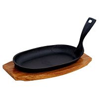 Сковорода 22,5*12,5 см. h=4 см. чугун. съемная ручка на деревянной подставке /1/12/