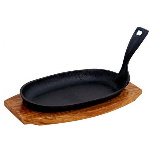 Сковорода 22,5*12,5 см. h=4 см. чугун. съемная ручка на деревянной подставке /1/12/