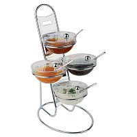 Подставка 30*23 см. h=48 см. с 4 емк. с крышк. d=14 см. нерж.+стекло APS