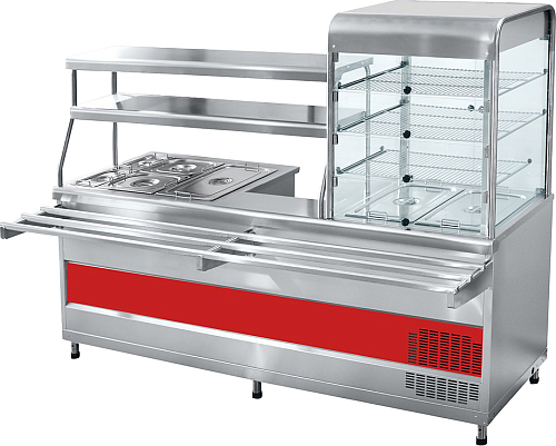 Прилавок-витрина холодильный мармитный Abat ПВХМ-70КМУ нерж., витрина справа