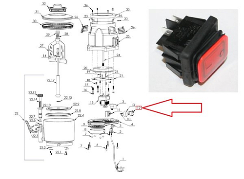 Выключатель HC 5_#12 (20.01.0.0011) для аппарата для горячего шоколада т.м. VORTMAX модели HC 5