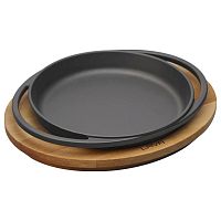 Сковорода порц. d=20 см. на дерев. подставке, чугун, черная LAVA /1/