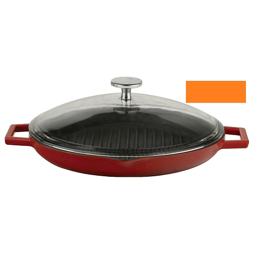 Сковорода-гриль d=30 см. чугун, оранжевая, ручка металл с крышк.LAVA