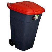 Бак для мусора 110 л. с красной крышкой на колесах /1/