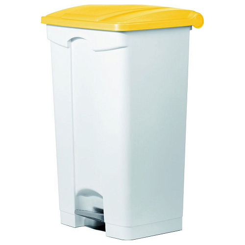 Бак для мусора 90 л с педалью, белый с желтой крышкой на колесах Still Casa /1/3/