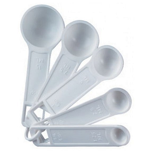 Набор мерных ложек 5 шт. белый пластик (100+50+15+ 5+1мл) Linden /1/