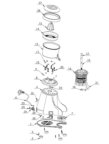 Электродвигатель (20.07.0.0009) CJ 1340 E_#16 для соковыжималки т.м.VORTMAX модели CJ 1340 E