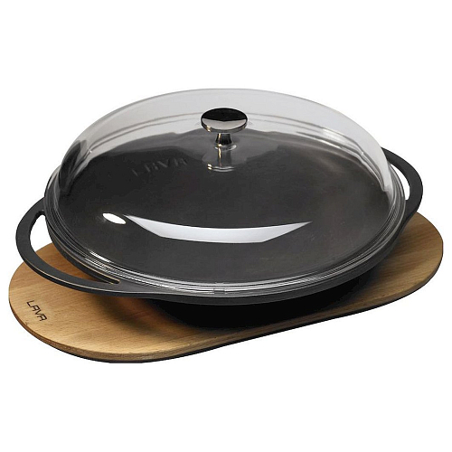 Сковорода d=28 см. чугун, черная, на подставке, крышка стекло "ECO" LAVA
