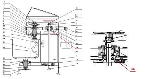 Корпус опорного узла вала #34 для машин тестомесильных т.м. EKSI серии EH, мод. EH-20/-30(-2v)