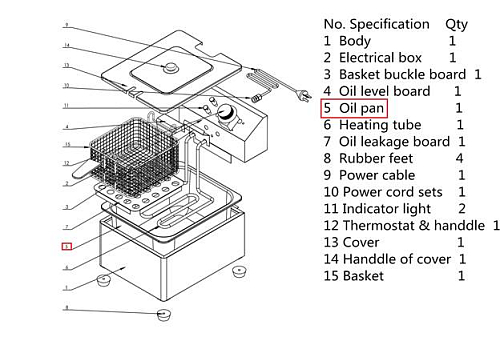 Ванна для масла #5 емкостью 8л для фритюрницы электрической т.м. EKSI, серии HEF