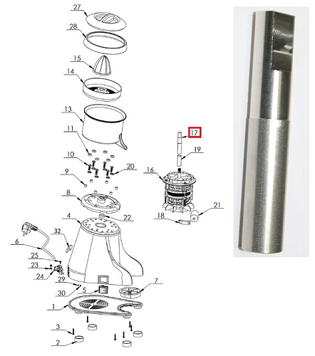 Вал (20.07.0.0008) CJ 1340 E_#17 для соковыжималки т.м.VORTMAX модели CJ 1340 E