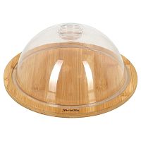 Доска для подачи круглая d=235*10 мм. с пластиковой крышкой, бамбук /1/8/