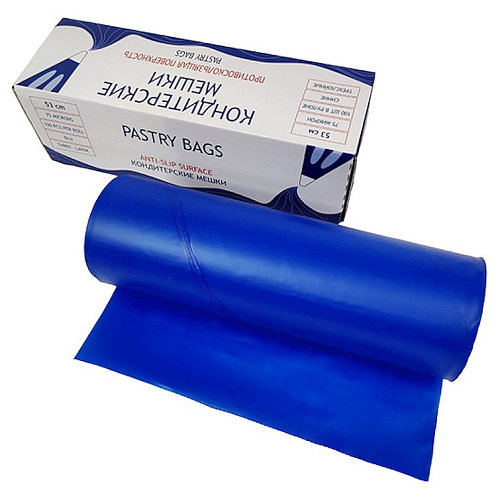 Мешок кондитерский одноразовый 53*26 см. 75 мкр 100 шт/уп., синий полиэтиленовый /1/