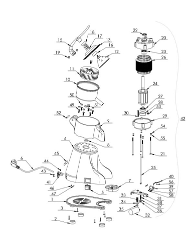 Электродвигатель (50.07.0.0029) CJC 1300 R_#42 для соковыжималки т.м.VORTMAX модели CJC 1300 R