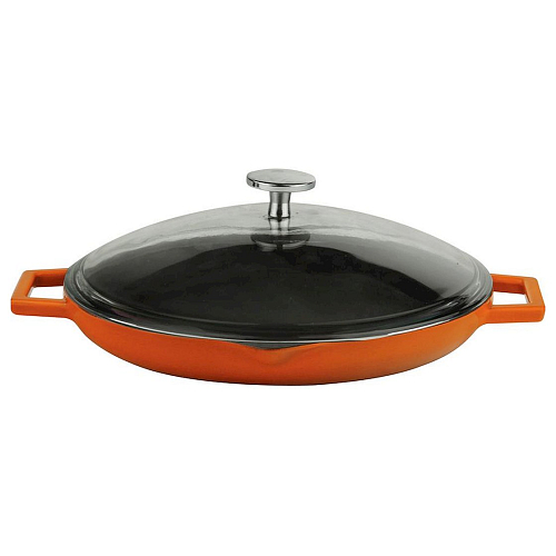 Сковорода d=30 см. чугун, оранжевая, крышка стекло LAVA