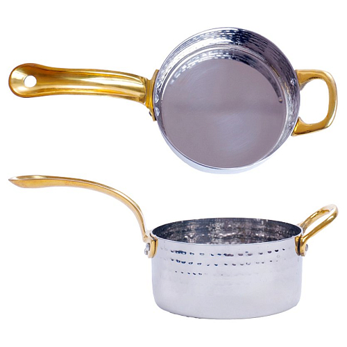 Сковорода порционная d=10,5 см. h=5 см. нерж. глубокая с 2 ручками латунь MGsteel /1/36/