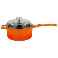 Сотейник 1,0 л. чугун d=16 см. оранжевая, крышка стекло LAVA