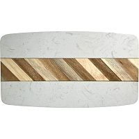 Блюдо для подачи овал. 32*18 см. белое, мармор, с дерев. вставкой MG /1/